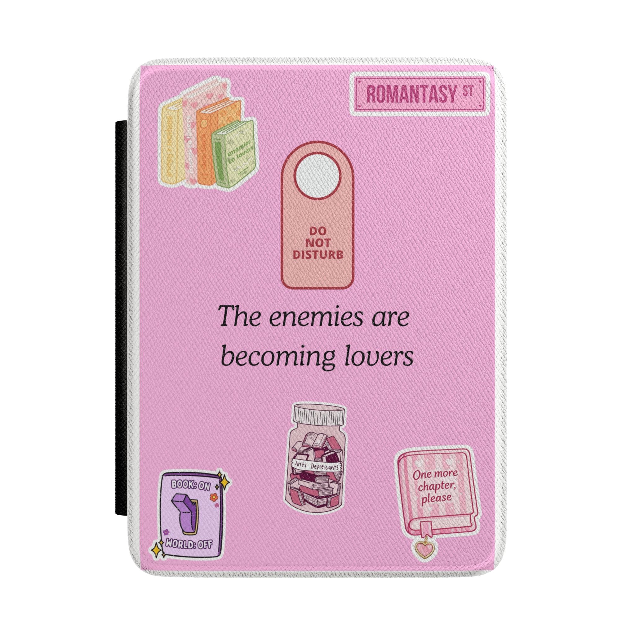Romantasy "The Enemies Are Becoming Lovers" Kindle Case — Pink Bookish E-reader Cover
